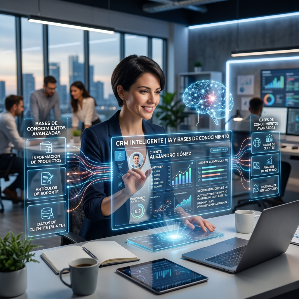 CRM inteligente con IA y bases de conocimiento avanzadas